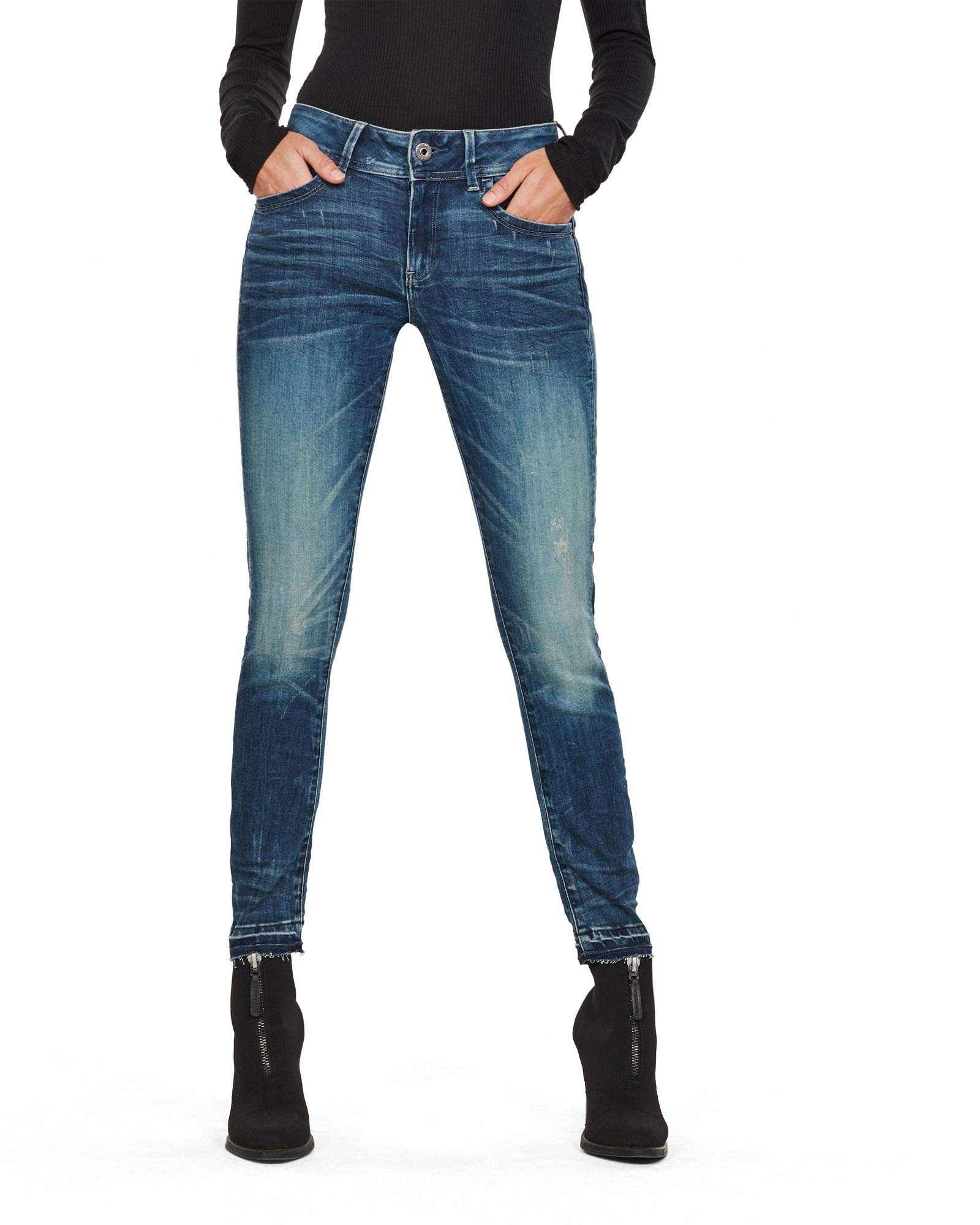 G-Star Para Mujer Jeans Lynn Mid Skinny Ripped Edge Ankle, Azul (antic faded bau