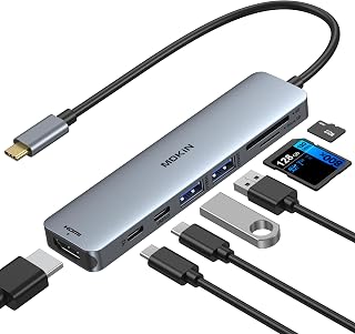 MOKiN UC0101 USB C Hub Type C Adapter Aluminium 5-in-1 with 4K HDMI, 2 USB 3.0 Ports, SD/TF Card Reader for MacBook Pro 2019/2018/2017 MacBook Air 2019/2018 Chromebook etc.