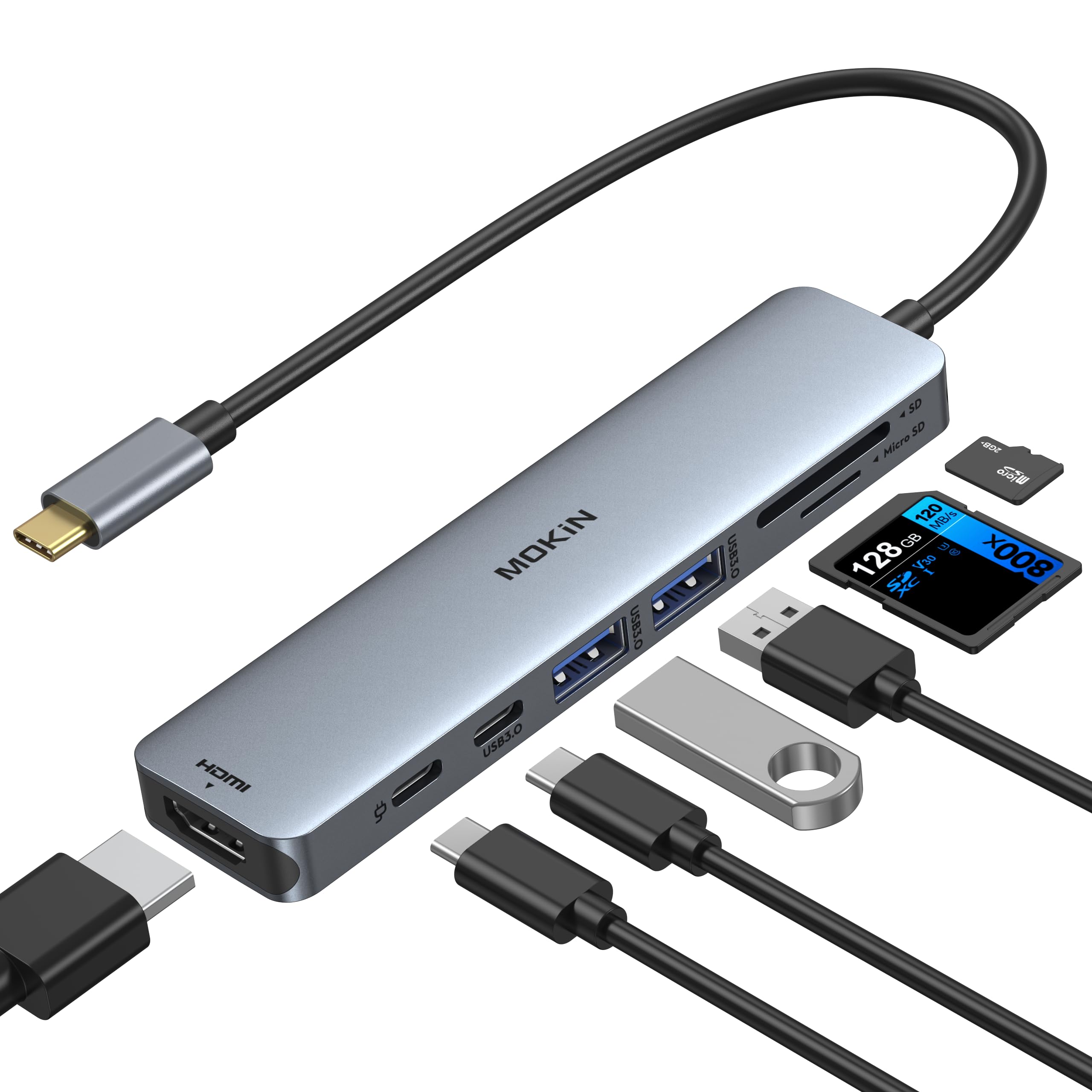 MOKiN UC0101 USB C Hub Type C Adapter Aluminium 5-in-1 with 4K HDMI, 2 USB 3.0 P