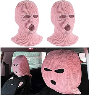 2 Pieces Car Headrest Covers, Funny Full Face Car Seat Masks Ski Mask for Car Front Seat Rest Decoration (Pink)