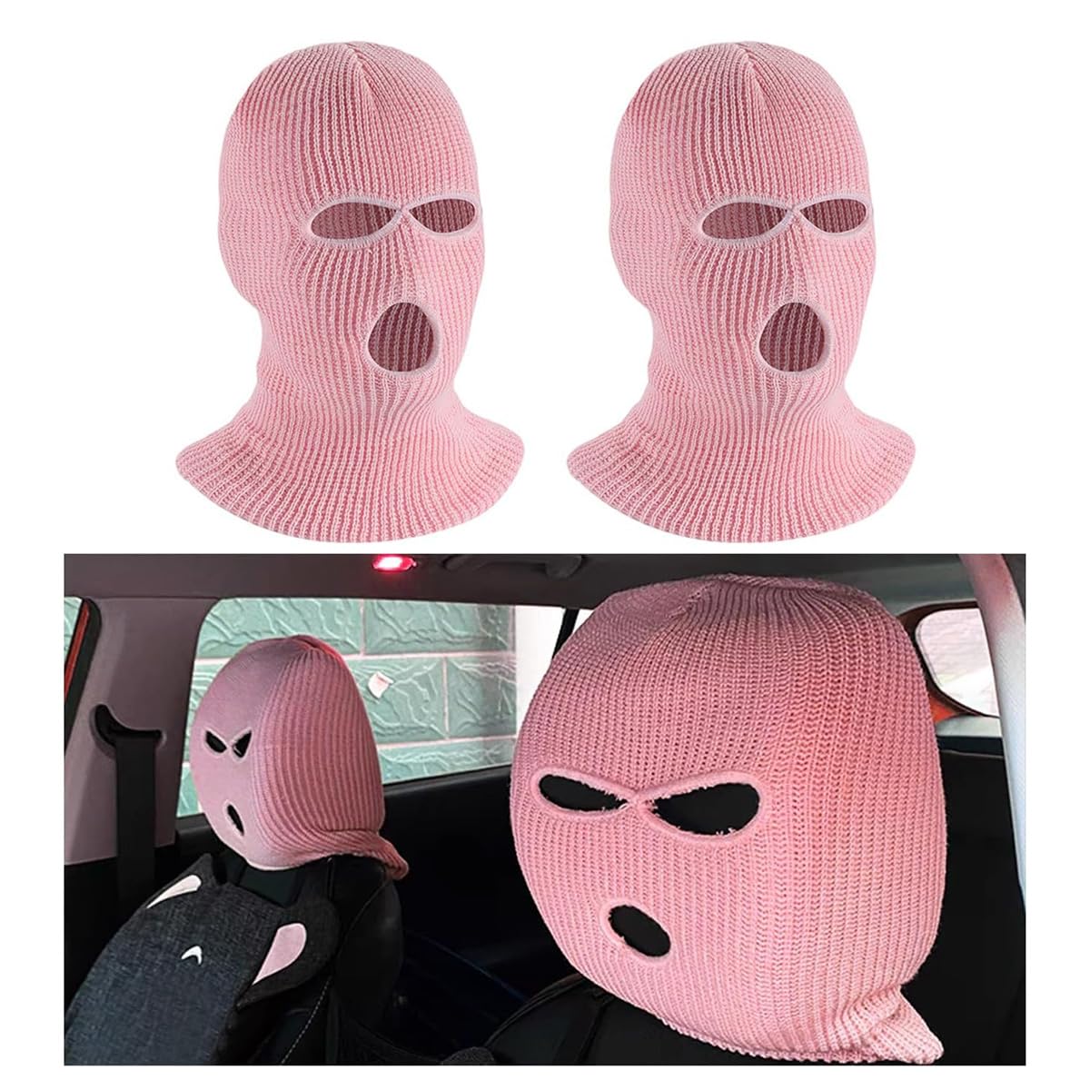 2 Pieces Car Headrest Covers, Funny Full Face Car Seat Masks Ski Mask for Car Fr
