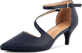 Greatonu Women Pumps Kitten Heel Strappy Cross Pointed Pumps