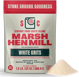 Marsh Hen Mill White Grits | Stone Ground White Corn | Gluten-Free, No Additives | Instant for Quick Meals | Family Farm Grown on Wadmalaw Island | Old-Fashioned Grits | 24 oz (Pack of 1)