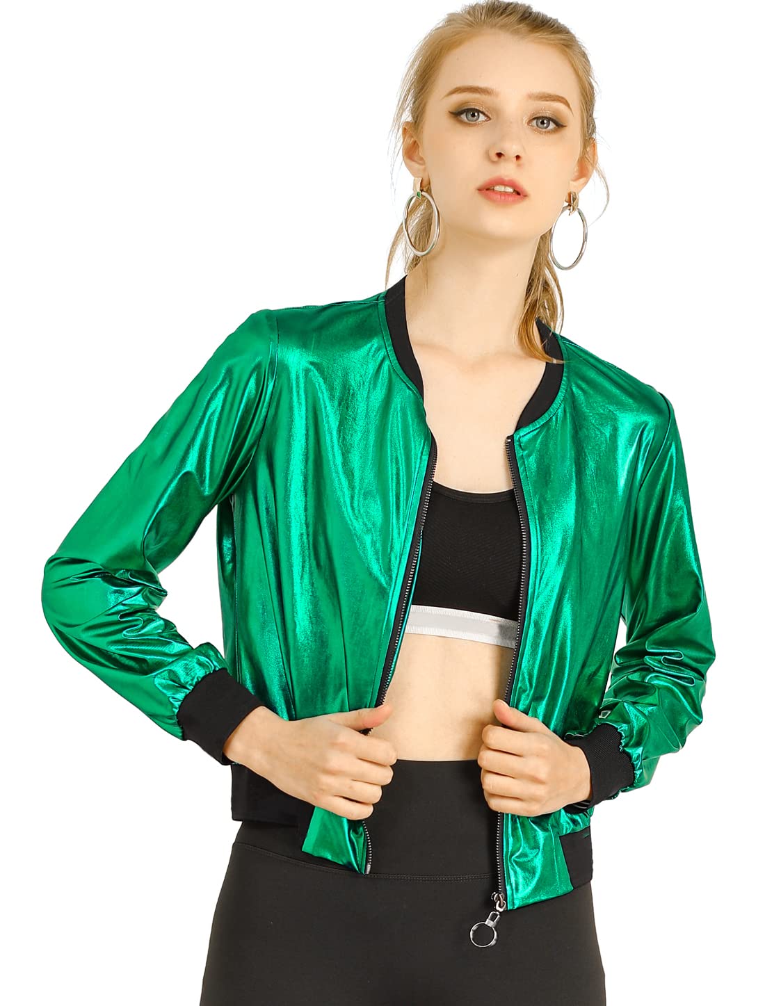 Allegra K Women's Lightweight Floral St. Day Jacket with Patrick Zip