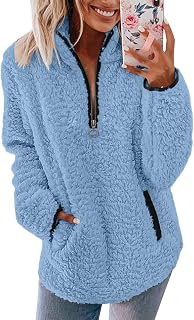 Women's 1/4 Zip Fleece Sweaters Casual Pullover Cozy Autumn Winter Fleece Jacket with Pockets