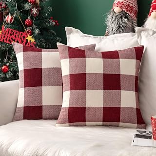 MIULEE Pack of 2 Christmas Decoration Classic Retro Checkers Plaids Linen Soft Soild Square Throw Pillow Covers Home Decor Design Cushion Case for Sofa Bedroom Car 20 x 20 Inch 50 x 50 cm