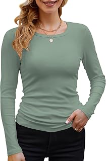 DUOEASE Women's Long-Sleeved Crew Neck Elegant Slim Fit T-Shirt