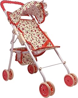 My First Baby Doll Stroller for Kids Ages 3+ | Toy Stroller with Bottom Storage Basket, Foldable Frame, Canopy, Seatbelt