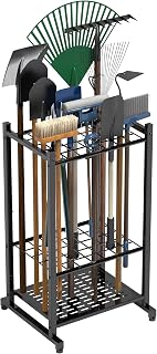 Garden Tool Organizer, Garage Tool Organizer & Garage Organization, Heavy Duty Steel Tool Storage Rack Holds 35 Rakes, Brooms Tools, Broom Holder and Mop Holder, Shed Organizer for Home Organization
