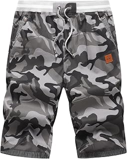 HCSS Men's Cotton Casual Shorts Bermuda Shorts Slim Fit Elastic Waist