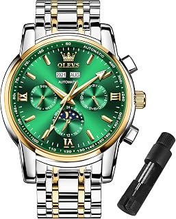 OLEVS Orologio meccanico automatico da uomo, con frase lunare, multifunzione, con movimento a scheletro e cronografo a carica automatica, lancette luminose, impermeabile senza batteria, quadrante blu/verde/nero Orologio automatico uomo quadrante verde 6633