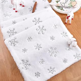 Christmas Table Runner Silver Snowflakes for Xmas Party Decor 35x120 cm