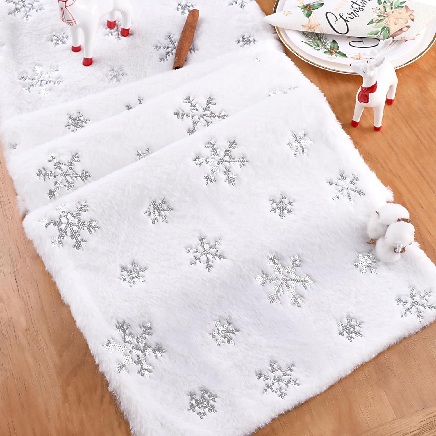Christmas Table Runner Silver Snowflakes for Xmas Party Decor 35x120 cm