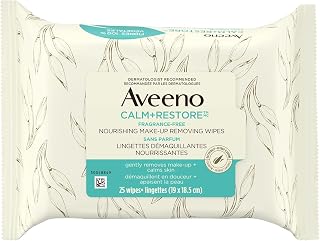 Aveeno Calm + Restore Nourishing Makeup Removing Wipes - Oat Extract & Feverfew - Fragrance Free, Paraben Free - 25 Count White