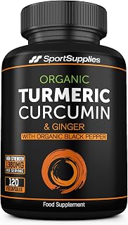 Organic Turmeric Capsules High Strength and Black Pepper with Active Curcumin with Ginger 1380mg - Advanced Tumeric - Each 120 Veg Capsule is Organic (2 Capsules per Serving)