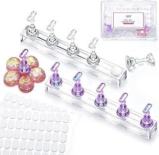 GAOY Nail Stand for Press Ons, 2 Sets Nail Holder for Painting with 100 Pcs Reusable Double-Sided Tapes, Magnetic Nail Supplies Display Stand Design Tools for Fake Manicure Art at Home DIY