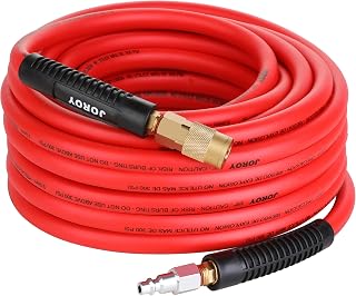 JOROY Hybrid Air Hose, 3/8-Inch by 50 Feet Air compressor Hose,Heavy Duty, Lightweight, Kink Resistant, All-Weather Flexibility with 1/4-Inch Brass Air Coupler and Plug, 300 PSI