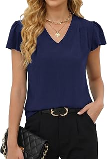 Gleeneat Blusas de trabajo casuales de negocios para mujer, blusas de vestir casuales de vestir de manga corta con vuelo, camisas de verano de moda 2026
