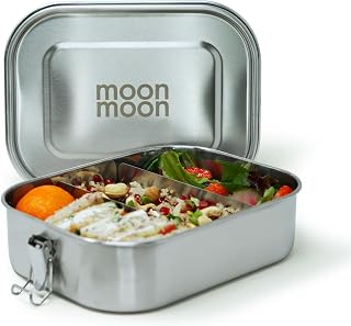 Moonmoon Stainless Steel Lunch Box (1.4L) | Leakproof Metal Bento Lunch Box with Compartments | BPA free Salad & Sandwich box for Adults & Children