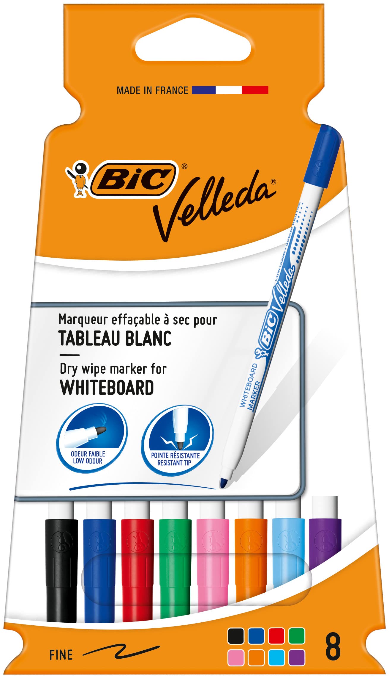 BIC Velleda 1721 Dry Erase Fine Tip Whiteboard Markers - Assorted Colours, Pack 