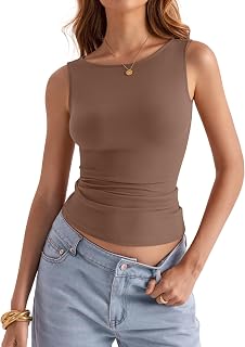 Eachyes Women Tank Tops Boatneck Sleeveless Tank Tops Slim Fit Summer Outings Clothes Fashion Y2K