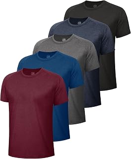 BOOJO 5 Pack Athletic Gym Mens Shirts Quick Dry for Workout Casual Running | Moisture Wicking 4 Way Stretch Short Sleeve Crew Neck Lightweight Breathable Tshirt Travel Hiking Daily-wear Tee Black White