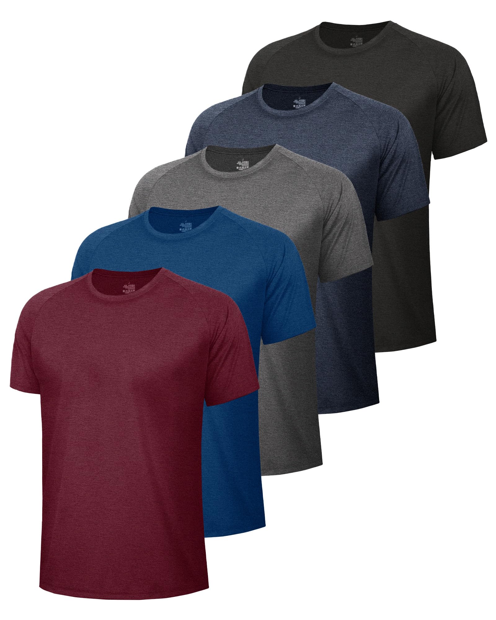BOOJO 5 Pack Athletic Gym Mens Shirts Quick Dry for Workout Casual Running | Moi