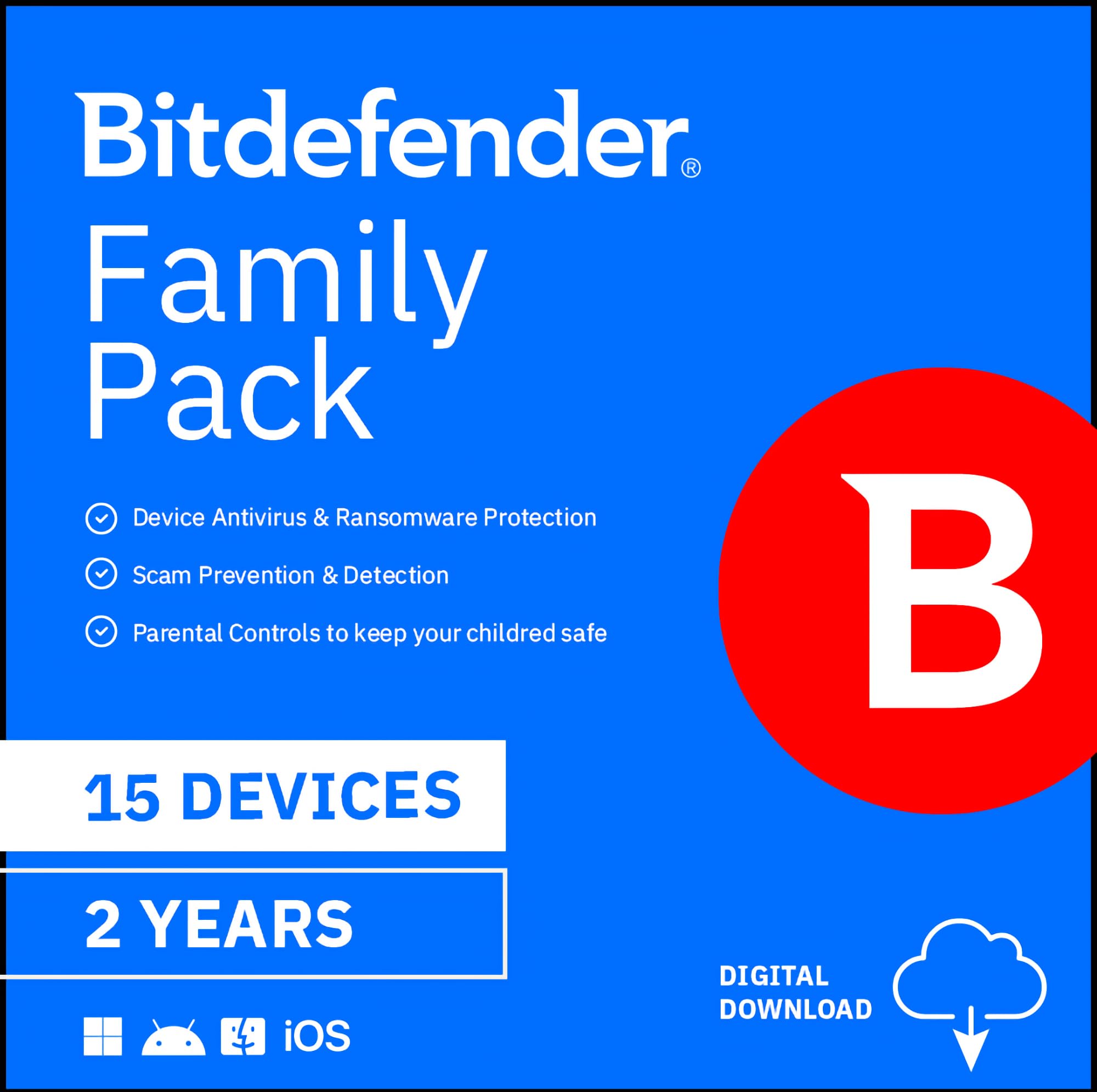 Bitdefender Family Pack - 15 Devices | 2 year Subscription | PC/Mac | Activation