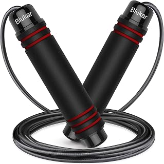 Blukar Skipping Rope, Speed Jump Rope Tangle-free Adjustable Cord | Rapid Ball Bearings & Soft Foam Handle for Fitness Workouts Fat Burning Exercises Boxing- Spare Cord Length Adjuster Included