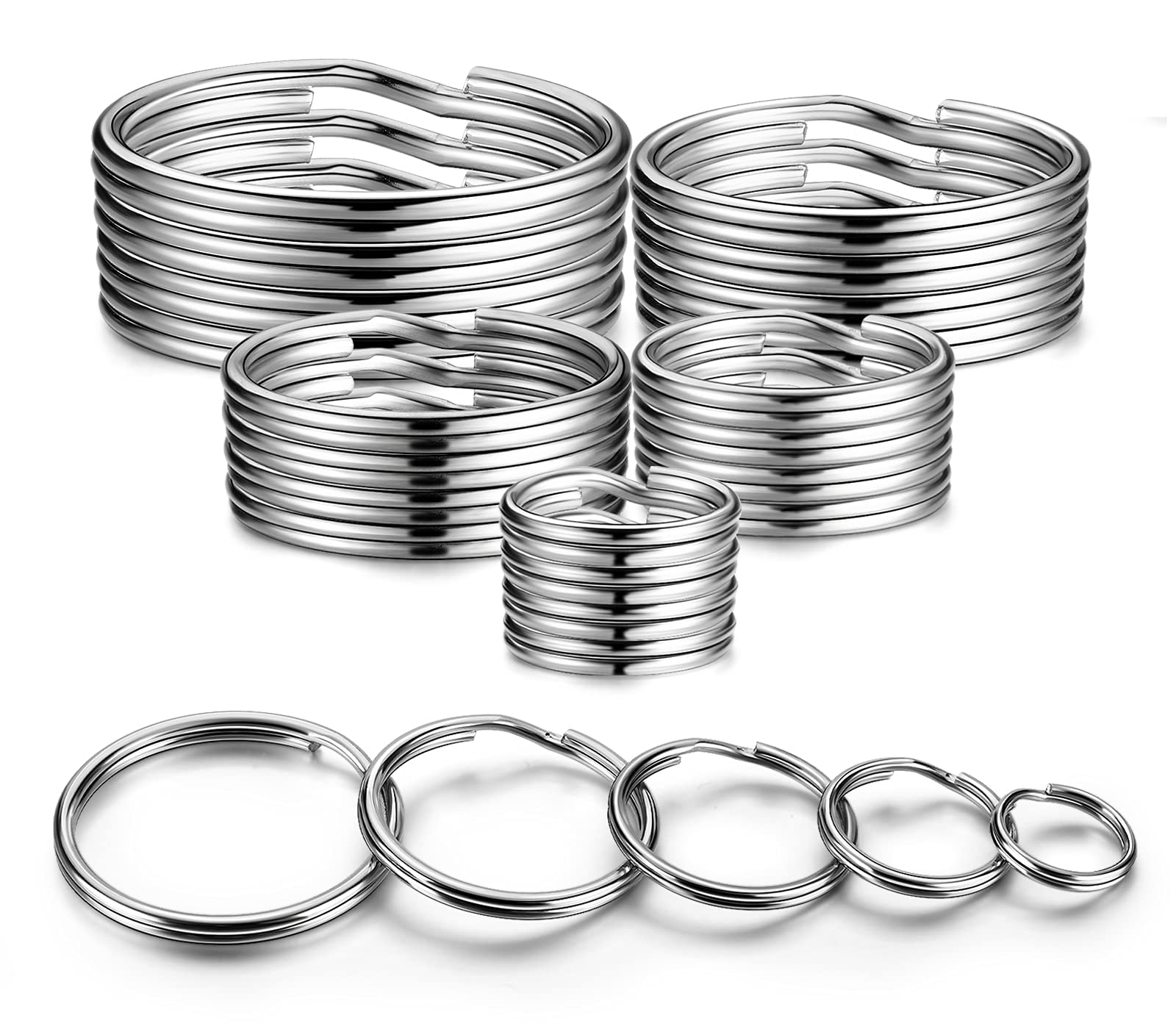 YHYZ Key Rings Assortment, Split Key Ring Loops in 5 Sizes (1/2 inch, 3/4 inch, 