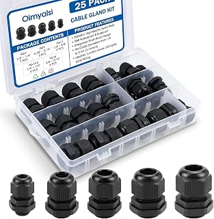 25 Pack Cable Gland Kit – IP68 Waterproof Nylon Cord Grip Connectors PG7 to PG16 for Junction Box and Wire Protection (Black)