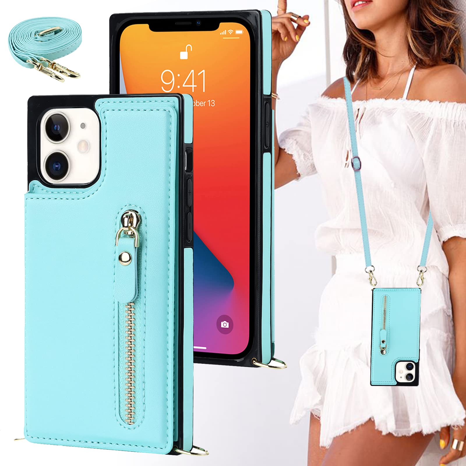 iPhone 12 Mini Case, Shoulder Strap, Back Flip, Notebook Style, Strap Case, Stri