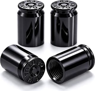 MEAJOO 4PCS Bullet Shell Tire Valve Stem Caps, Aluminum Alloy Car Air Stem Cap, Universal Dustproof Tire Valve Stem Covers for Cars, SUV, Trucks, Bikes, Motorcycles, Bicycles (Black)