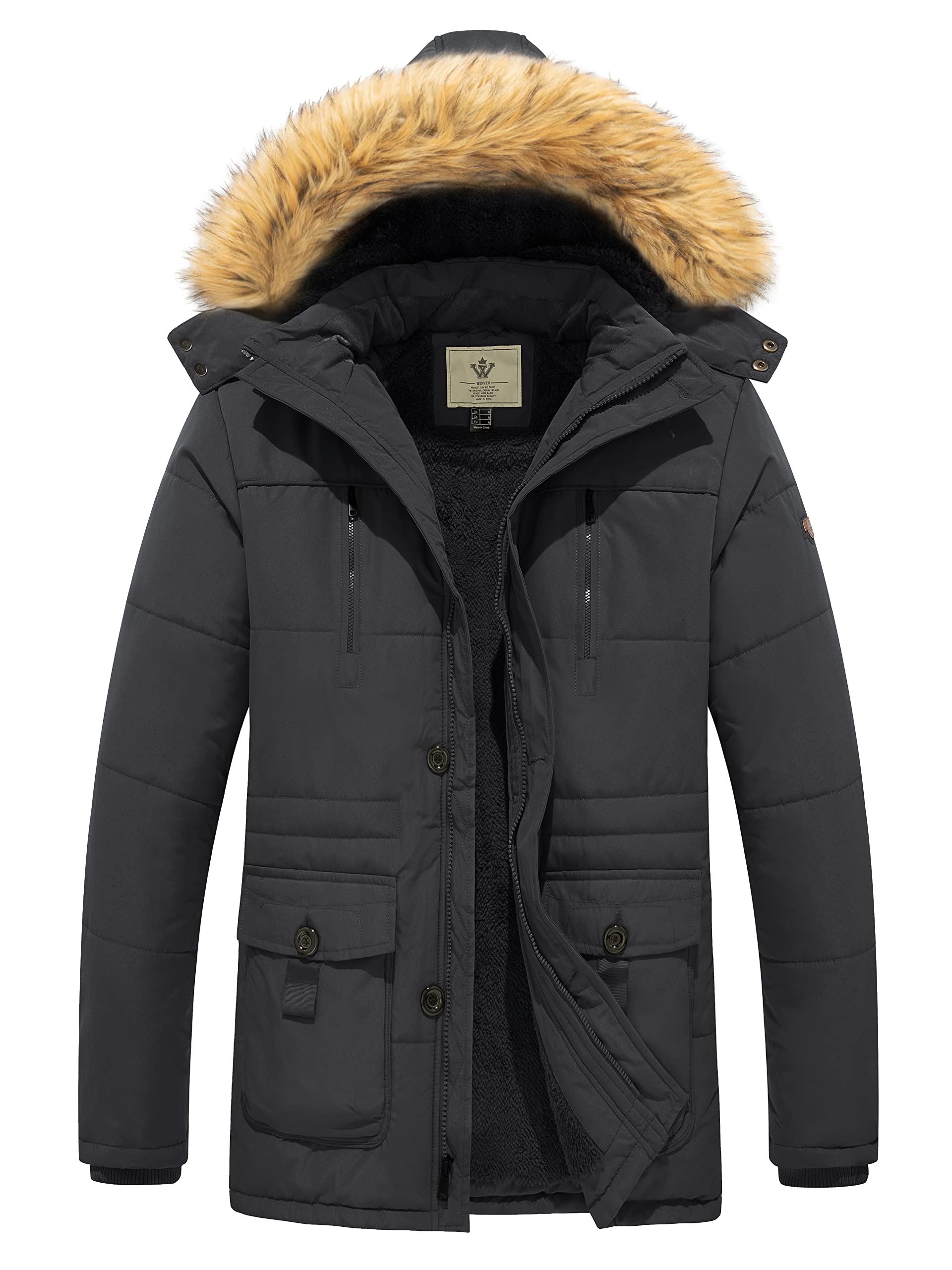 WenVen Men's Warm Winter Coat Quilted Parka Jacket with Fur Removable Hood