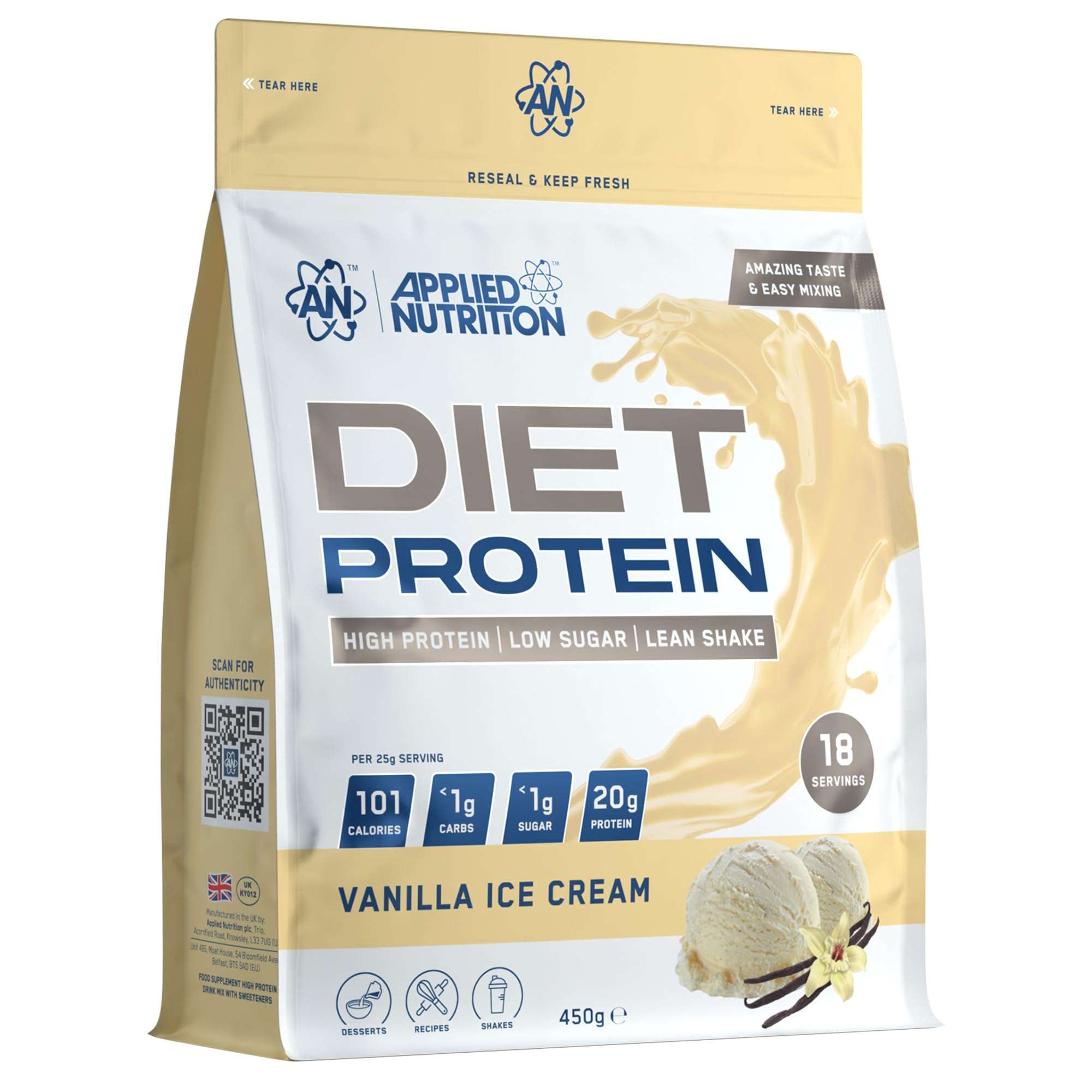 Applied Nutrition Diet Whey - High Protein Powder Supplement, Low Carb & Sugar, 