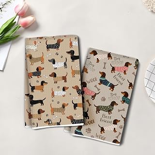 2 Pieces Cute Kitchen Towels with Dogs, Super Absorbent Tea Hand Towel, Microfiber Dish Towels for Drying Dishes, Waffle Kitchen Towels for Kitchen and Bathroom, Gifts for