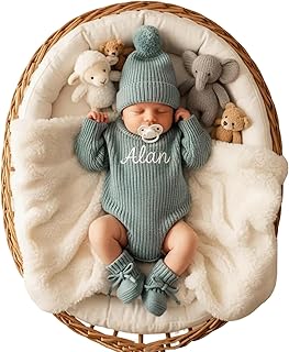 Personalized Embroidered Baby Romper Set Cotton Newborn Coming Home Outfit Knit Sweater Gender Neutral Gift