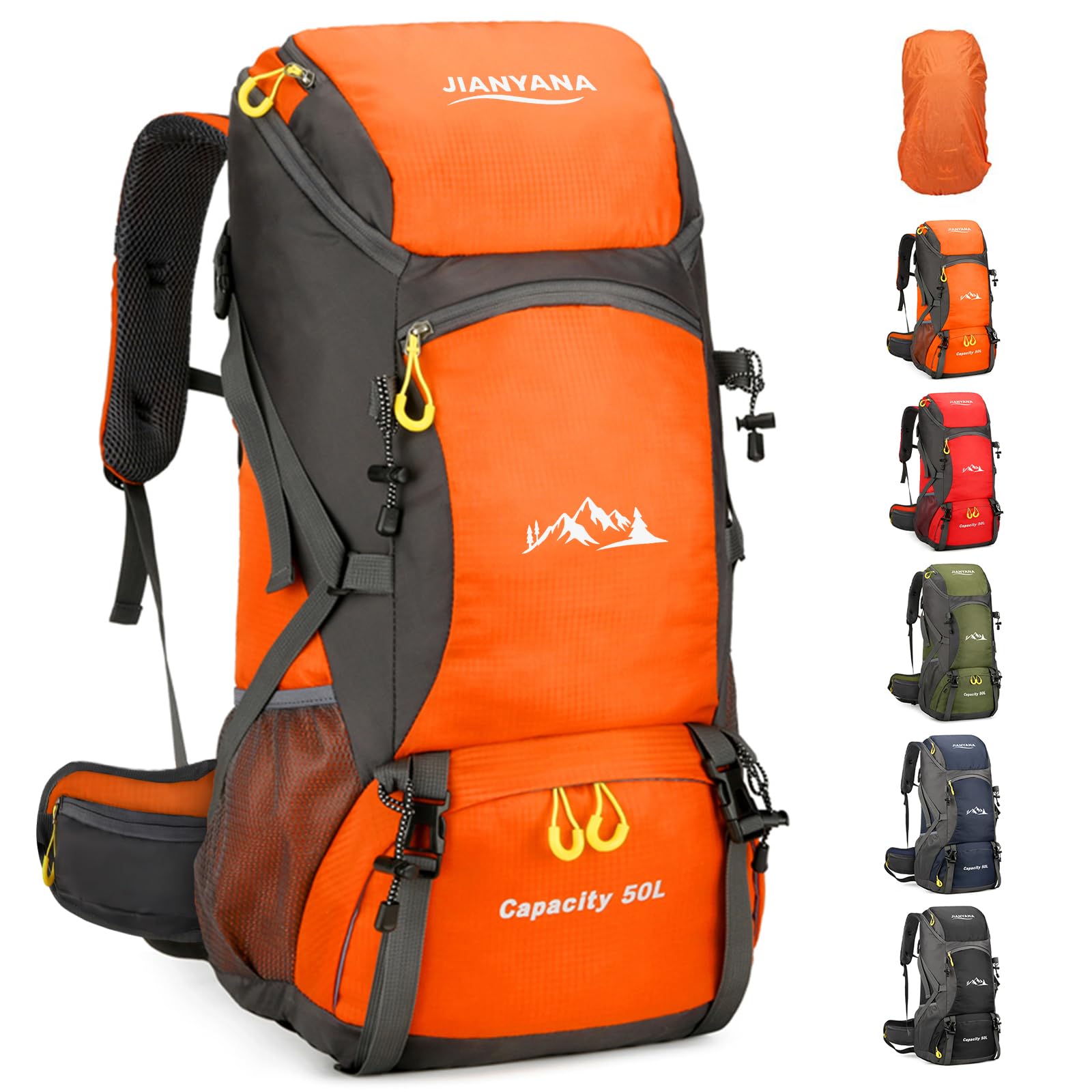jianyana Hiking Backpack Waterproof 50L Foldable Rucksack Durable Lightweight Ca
