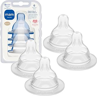 MAM Baby Bottle Anti-Colic Extra Slow Nipples Fits All MAM Bottles, 4 Pack | Size 0, Newborn Babies, Skin Soft BPA Free Silicone, 94% Nipple Acceptance, Developed With Medical Experts, Made In Europe