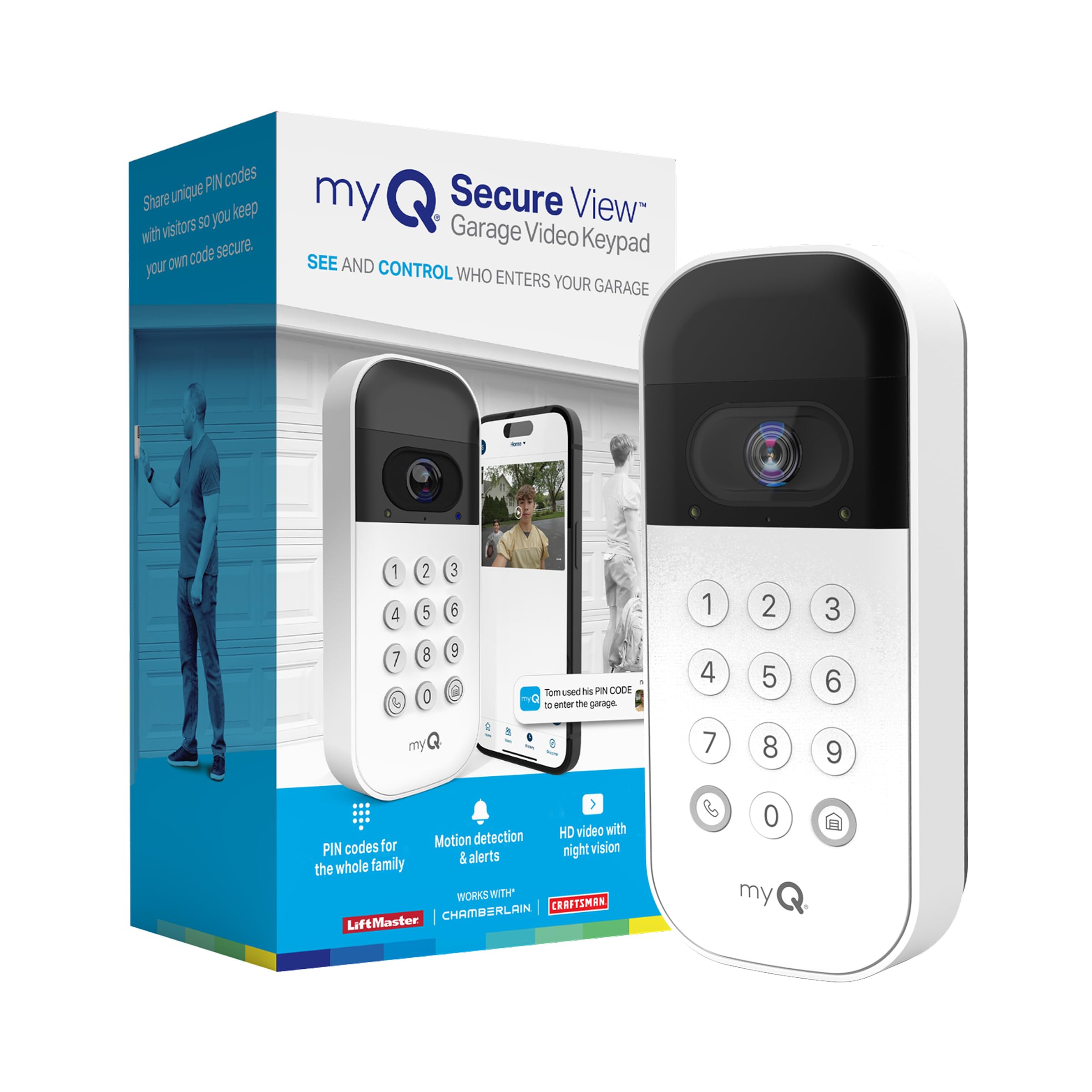 myQ Smart Garage Door Video Keypad with Wide-Angle Camera,Customizable PIN Codes
