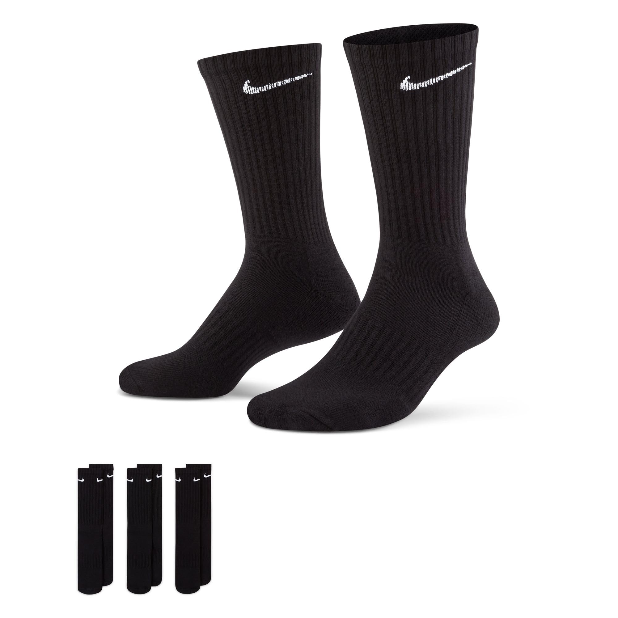 Nike SX7664 Socks, Everyday, Cushion, Crew Socks, Set of 3 Pairs