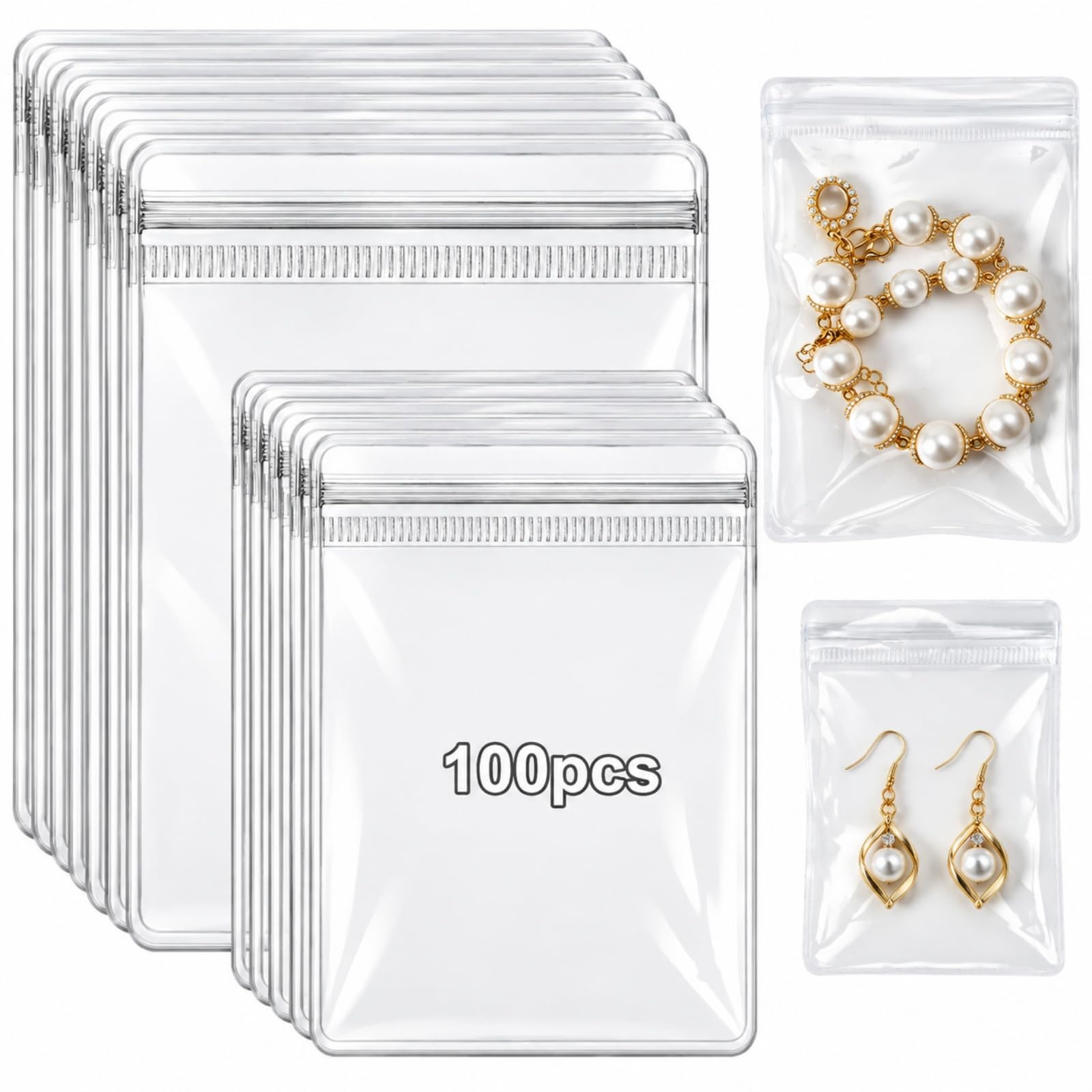 AISHN 100pcs Jewelry Bags Clear Plastic, Sturdy PVC Anti Tarnish Jewelry Bags, T