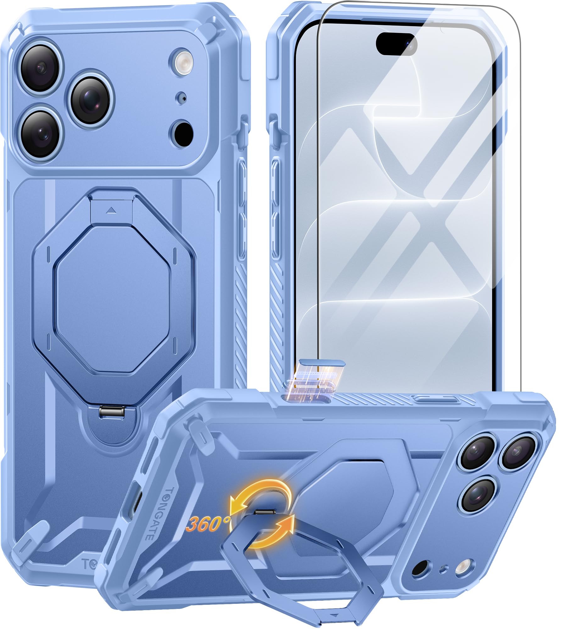 TONGATE for iPhone 18 Pro Max Case, with 360° Spin Magnetic Stand, Glacier