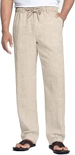 COOFANDY Men's Trousers Linen Pants Casual Elastic Beach Summer Drawstring Waist Cotton Pants XXL Khaki, khaki, XXL