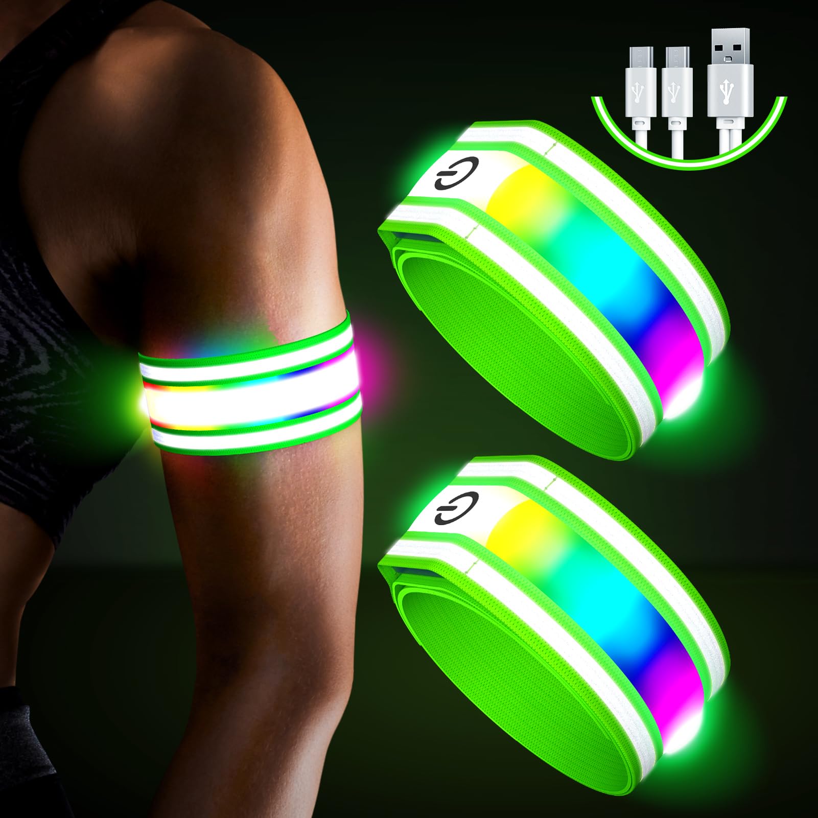 LED Armband for Running(2 Pack),Light Up Arm Bands for Night Walking Running,Rec