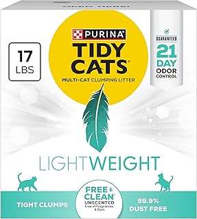 Purina Tidy Cats Low Dust Clumping Cat Litter, LightWeight Free & Clean Unscented, Multi Cat Litter - 17 lb. Box