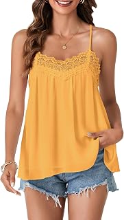 Vrtige Women's Summer Spaghetti Strap Sleeveless Lace Trim Loose Casual Flowy Cami Tank Top
