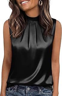 Funlingo Damen-Tanktops aus Seidensatin, Stehkragen, ärmellos, Business-Casual-Plissee-Sommerhemden, 2026