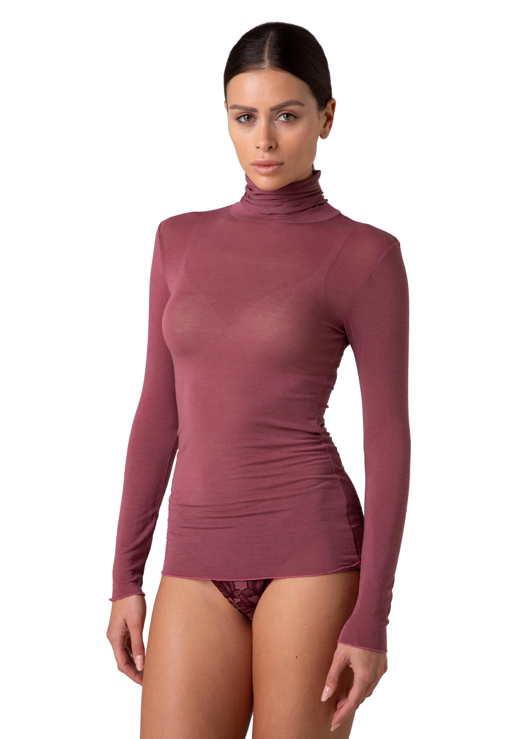 Lovable Modal and Cashmere Long Sleeve Sweater with Mock Neck