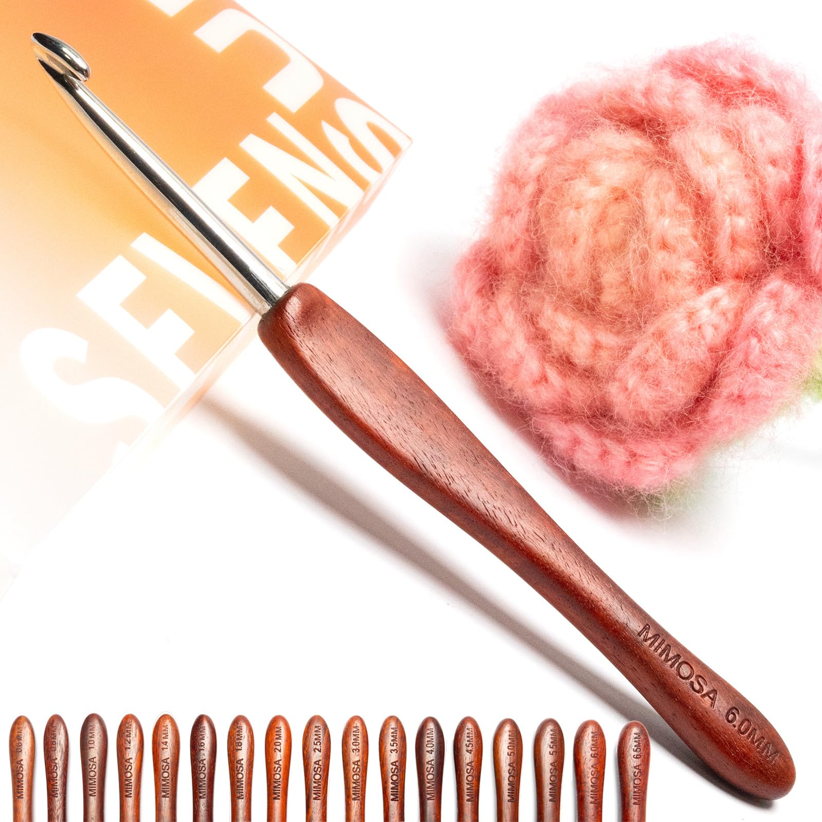 SEVENSUN Mimosa 6mm Single Crochet Hook, Available in 0.6mm-6.5mm, Ergonomic Han